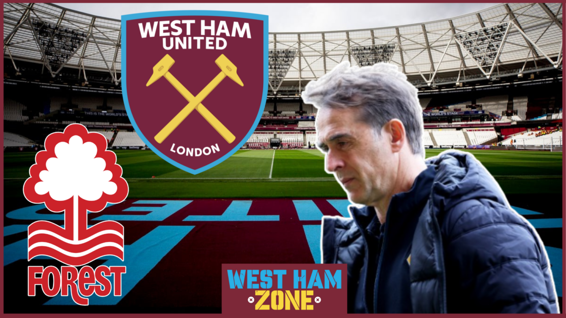 Neco Williams, Julen Lopetegui, West Ham badge, Nottingham Forest badge