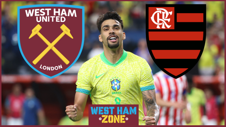 Lucas Paqueta, West Ham crest, Flamengo crest