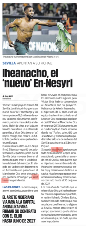 Kelechi Iheanacho, West Ham, Sport article