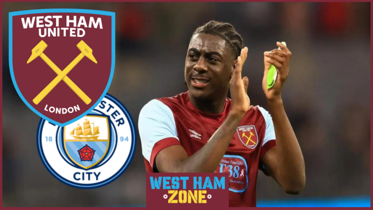 Divin Mubama, West Ham badge, Manchester City badge