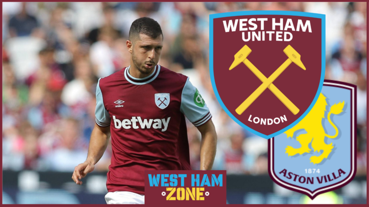 Guido Rodriguez, West Ham badge, Aston Villa badge