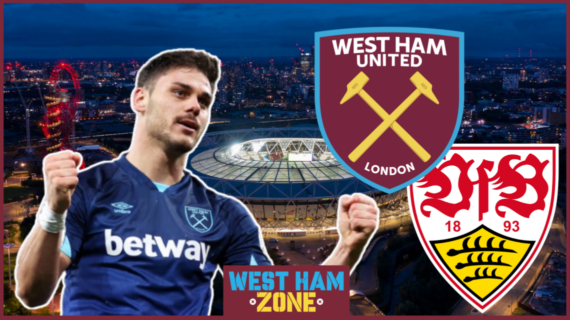 Konstantinos Mavropanos, West Ham badge, VfB Stuttgart badge