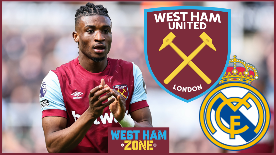 Mohammed Kudus, West Ham badge, Real Madrid badge