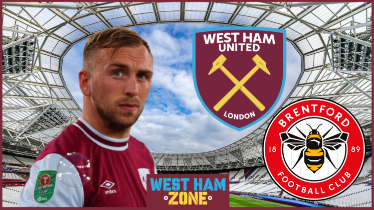 Jarrod Bowen, West Ham badge, Brentford badge