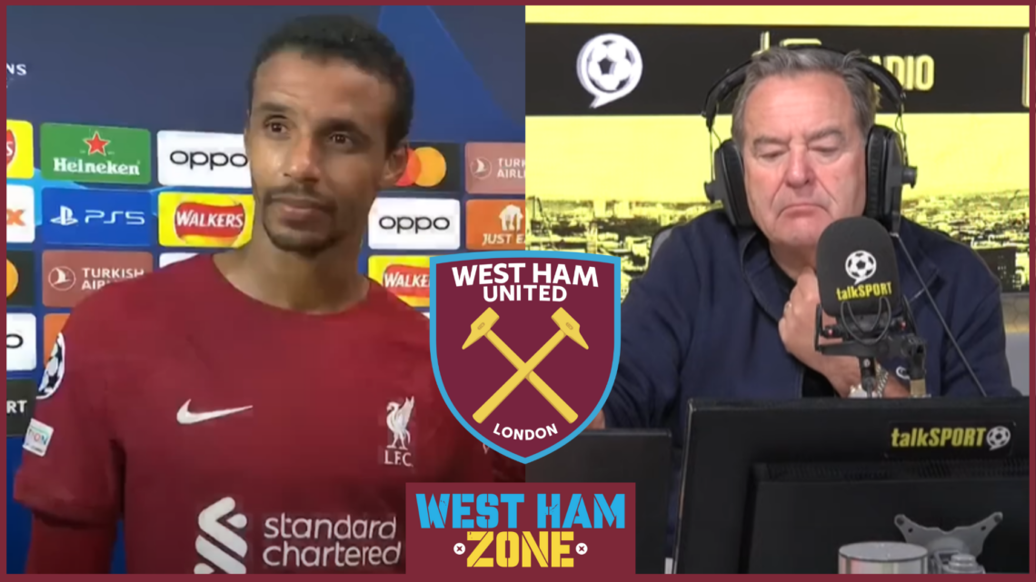 Joel Matip, Jeff Stelling, West Ham badge