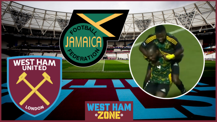 Michail Antonio, West Ham badge, Jamaica badge