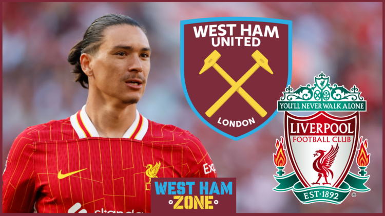 Liverpool and West Ham United badges, Darwin Nunez