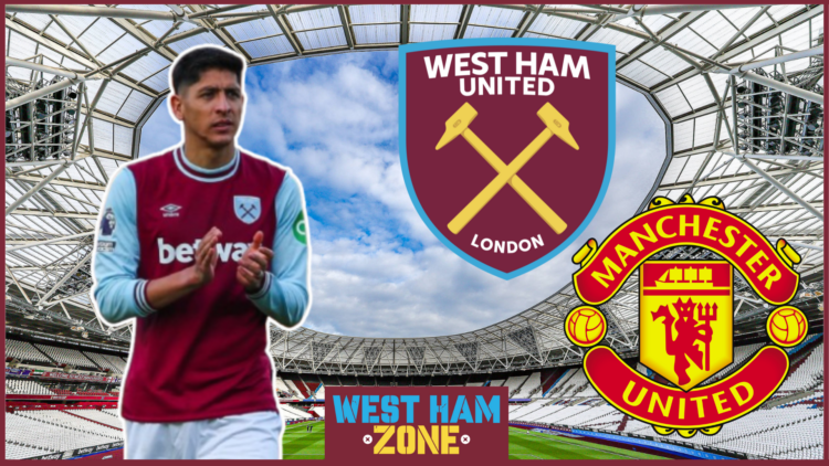 Edson Alvarez, West Ham badge, Manchester United badge