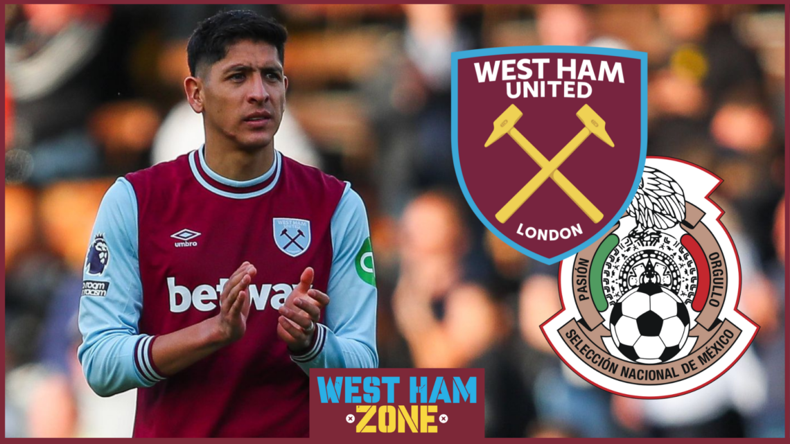 Edson Alvarez, West Ham badge, Mexico badge