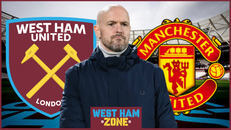 Erik ten Hag, West Ham United badge, Manchester United badge