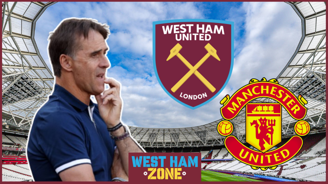 Julen Lopetegui, West Ham badge, Manchester United badge