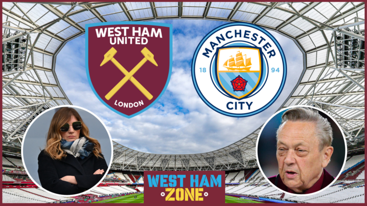 Karren Brady, David Sullivan, West Ham badge, Manchester City badge