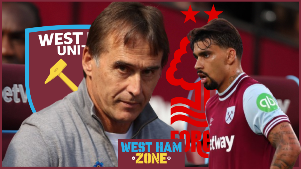 Julen Lopetegui, Lucas Paqueta, West Ham badge, Nottingham Forest badge