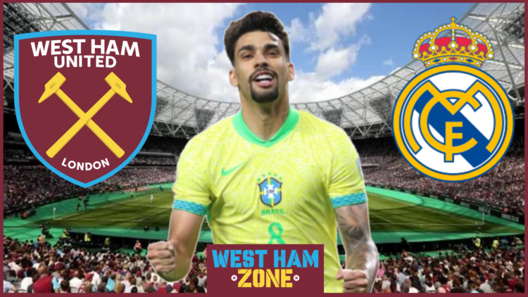 Lucas Paqueta, West Ham United badge, Real Madrid badge