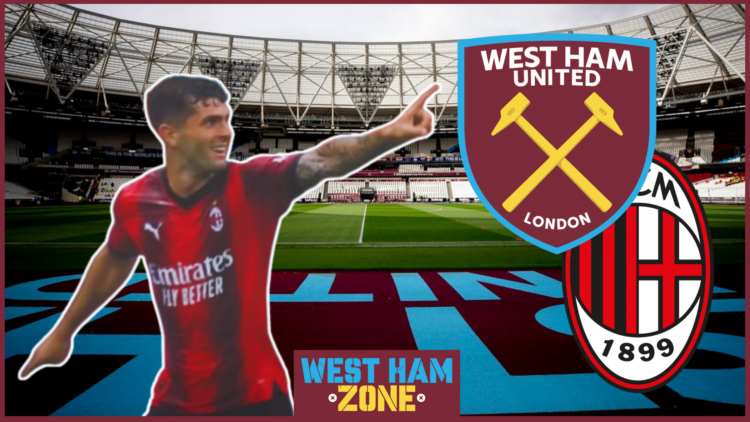 Christian Pulisic, West Ham badge, AC Milan badge