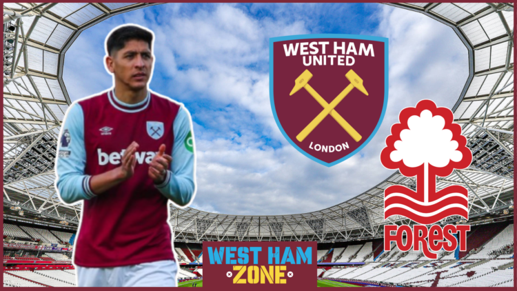 Edson Alvarez, West Ham badge, Nottingham Forest badge