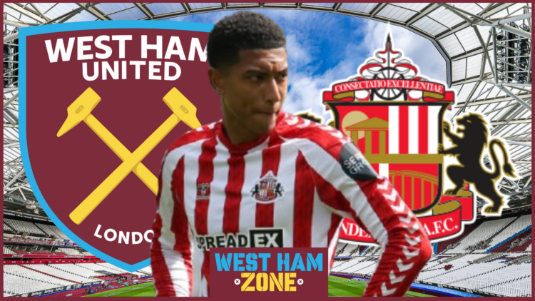 Jobe Bellingham, West Ham United badge, Sunderland badge