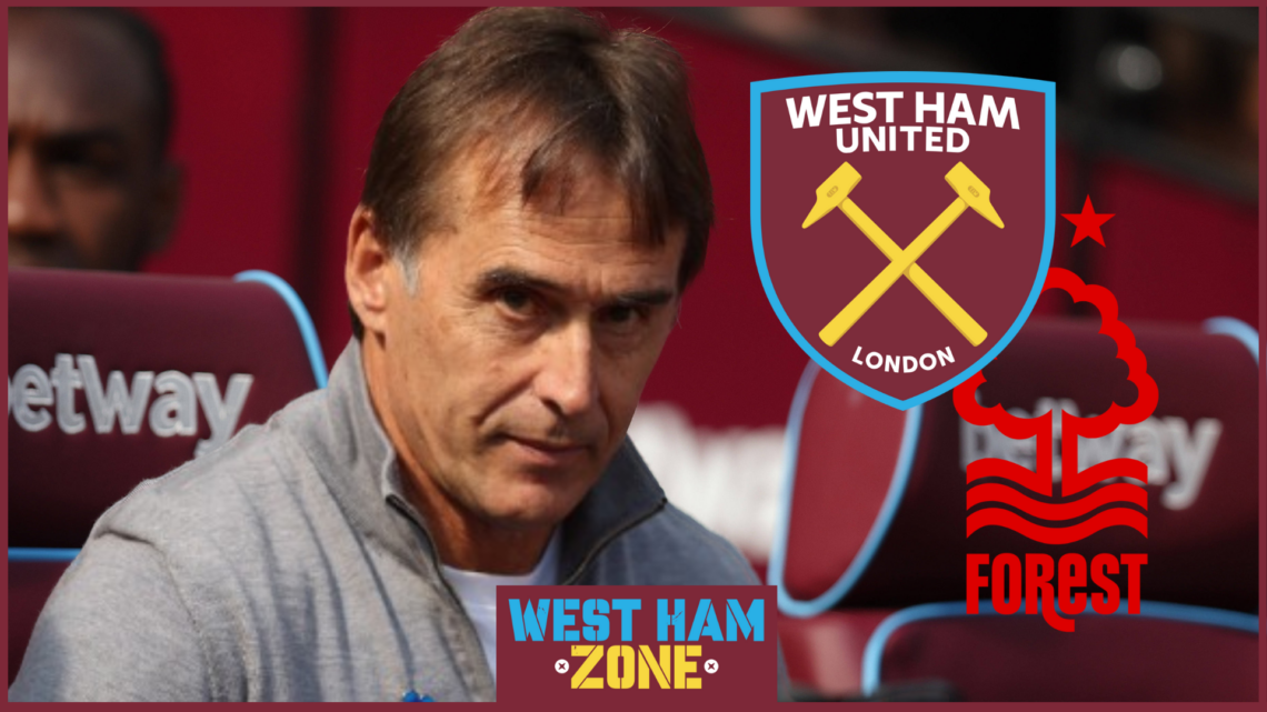Julen Lopetegui, West Ham badge, Nottingham Forest badge