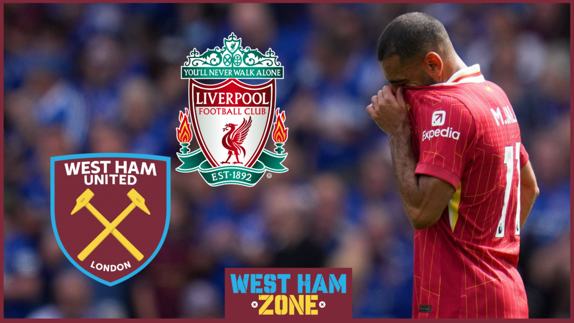 Mohamed Salah, West Ham badge, Liverpool badge