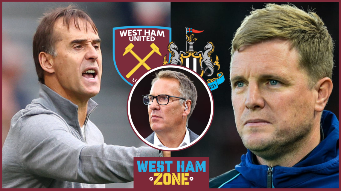 Julen Lopetegui, Paul Merson, Eddie Howe, West Ham badge, Newcastle badge