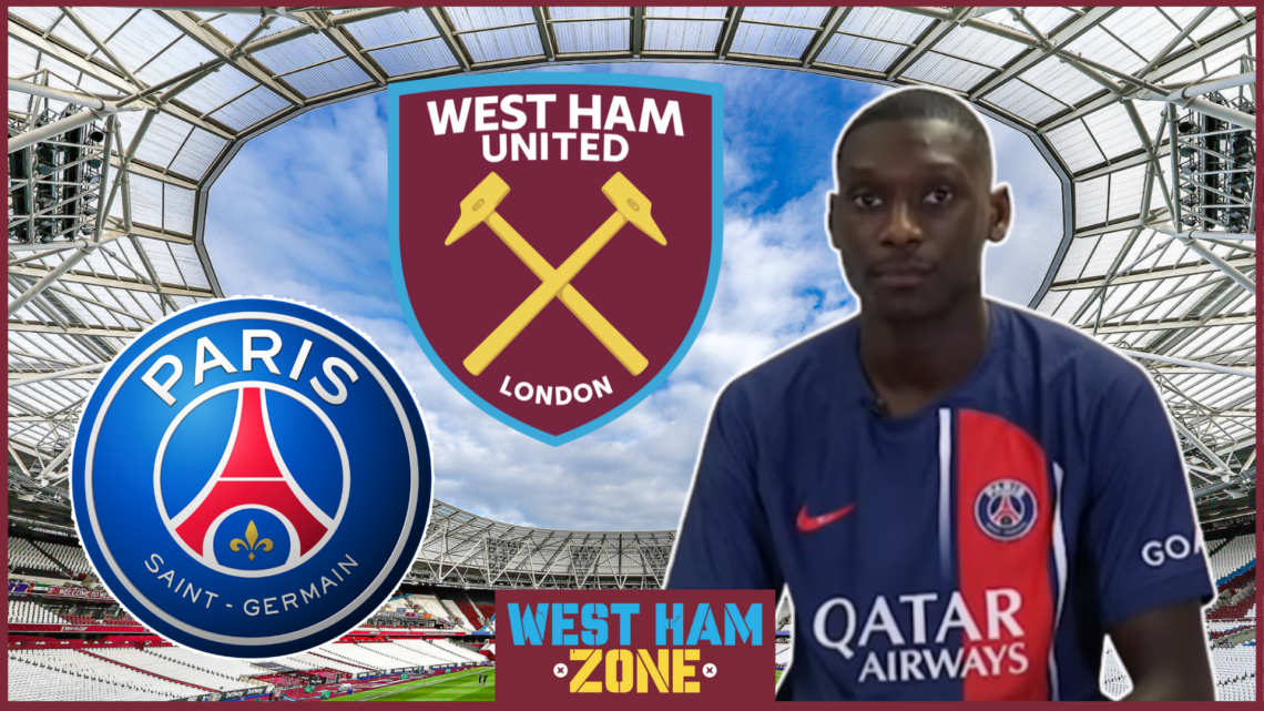 Randal Kolo Muani, West Ham badge, PSG badge