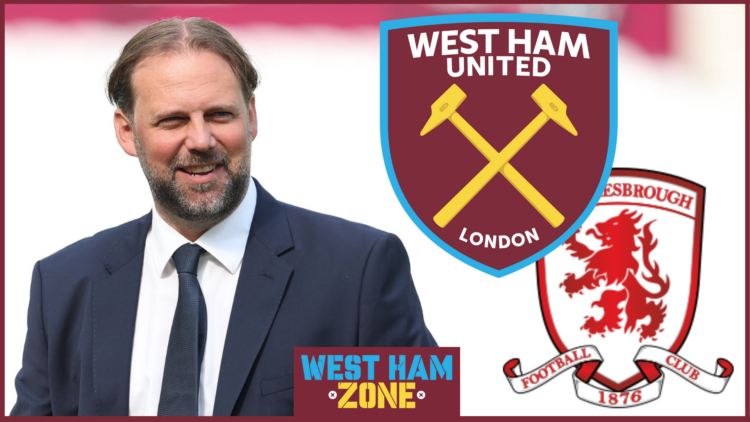 Tim Steidten, West Ham United badge, Middlesbrough badge