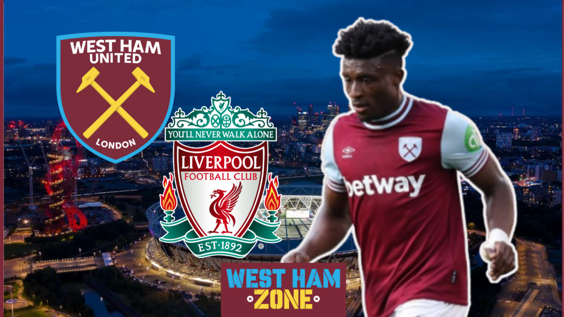 mohammed kudus, west ham badge, liverpool badge