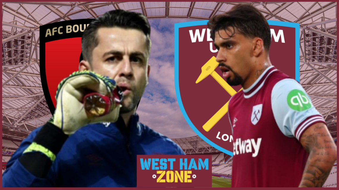 Lukasz Fabianski, Lucas Paqueta, Bournemouth badge, West Ham badge