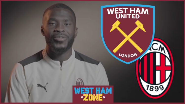 Fikayo Tomori, West Ham United badge, AC Milan badge