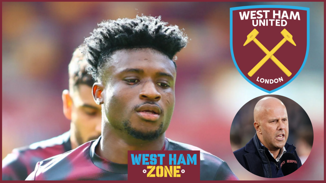 Arne Slot, Mohammed Kudus, West Ham United badge