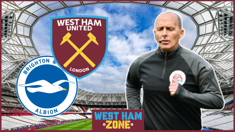 Mike Dean, West Ham badge, Brighton badge