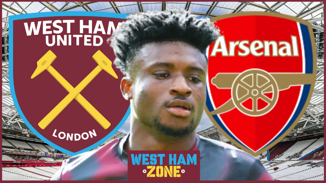 Mohammed Kudus, West Ham United badge, Arsenal badge