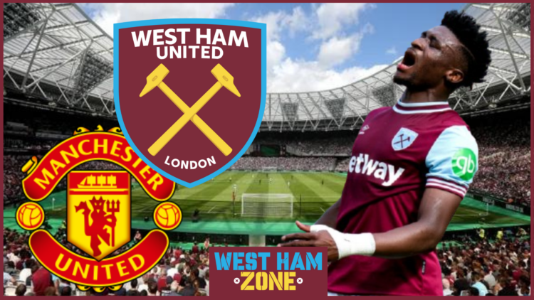 Mohammed Kudus, West Ham United badge, Manchester United badge