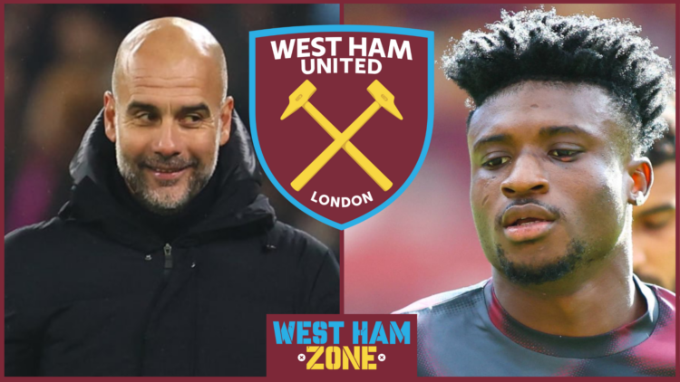 Pep Guardiola, Mohammed Kudus, West Ham United badge