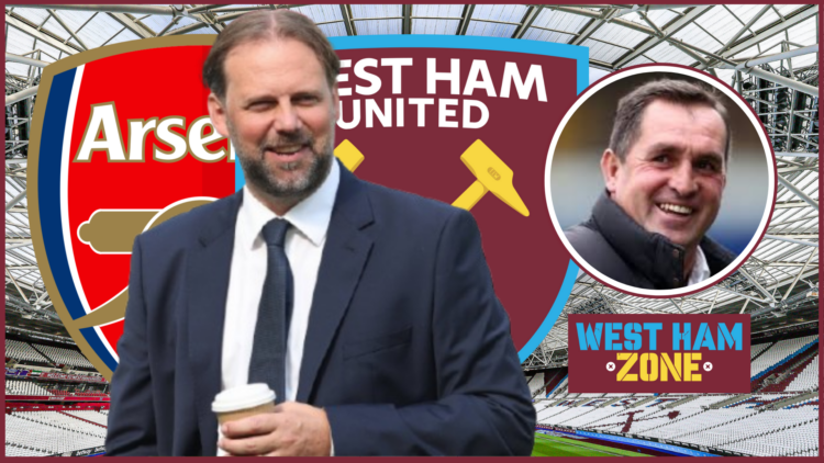 Tim Steidten, Martin Allen in inset, West Ham badge, Arsenal badge