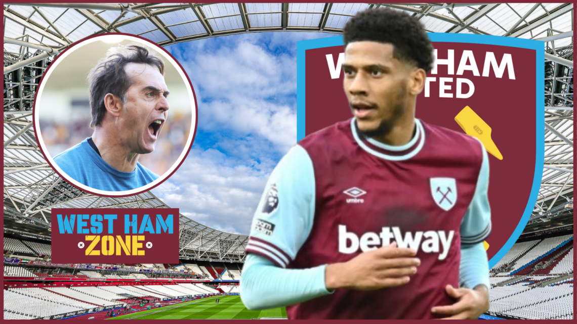Jean-Clair Todibo, Julen Lopetegui in inset, West Ham badge