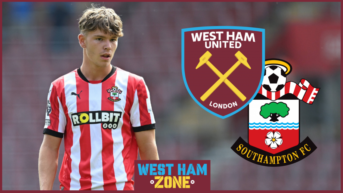 Tyler Dibling, West Ham badge, Southampton badge