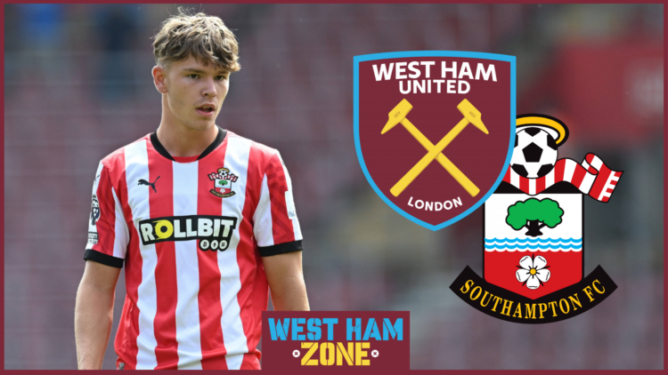 Tyler Dibling, West Ham badge, Southampton badge