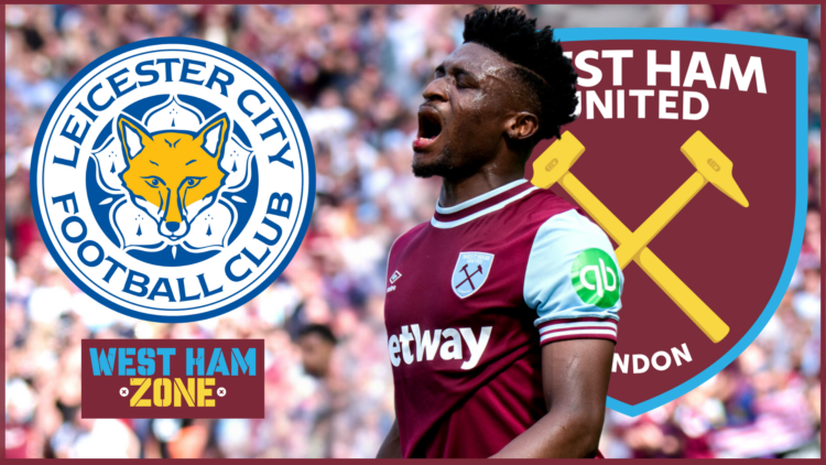 West Ham badge, Leicester City badge, Mohammed Kudus