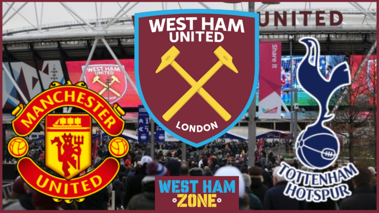 West Ham United badge, Manchester United badge, Tottenham badge