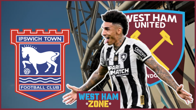 Igor Jesus, West Ham badge, Ipswich Town badge