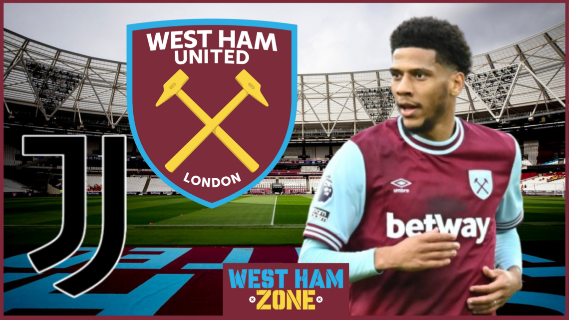 Jean-Clair Todibo, West Ham United badge, Juventus badge