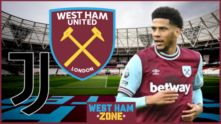 Jean-Clair Todibo, West Ham United badge, Juventus badge