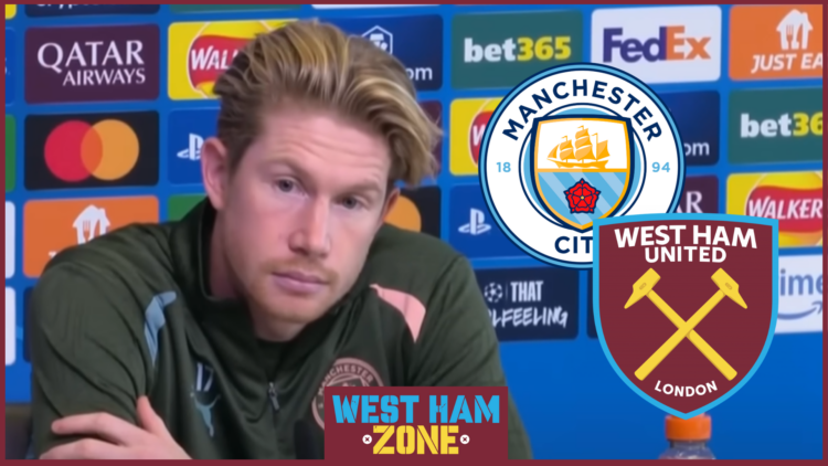 Kevin De Bruyne, Manchester City badge, West Ham badge