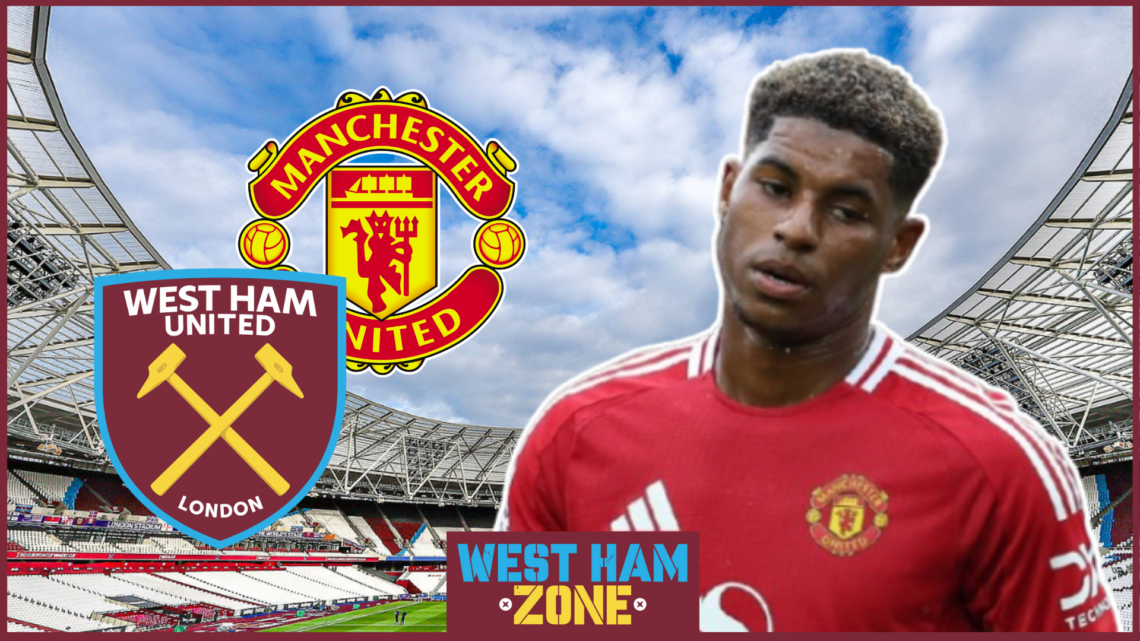 Marcus Rashford, West Ham badge, Manchester United badge
