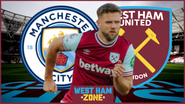 Niclas Fullkrug, West Ham United badge, Manchester City badge