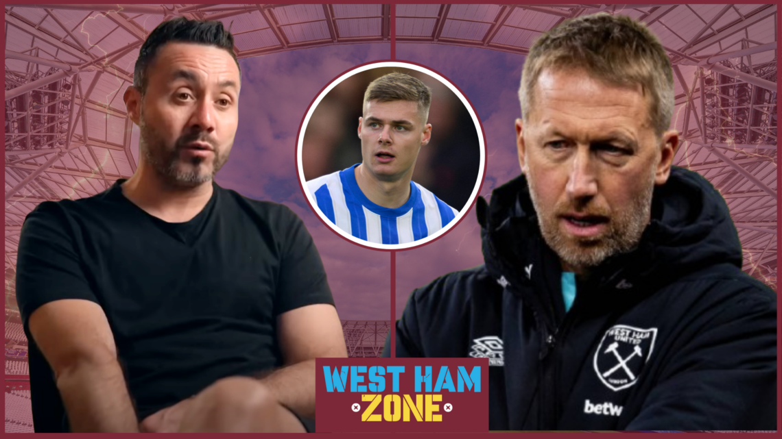 Roberto De Zerbi, Graham Potter, Evan Ferguson, West Ham badge