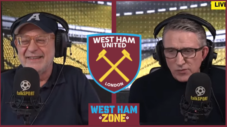 Picture of West Ham badge with Paul Hawksbee and Andy Jacobs.
