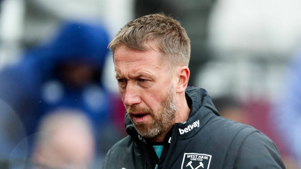 West Ham head coach Graham Potter looking frustrated.