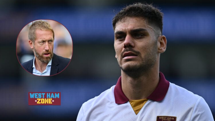Konstantinos Mavropanos and Graham Potter at West Ham.